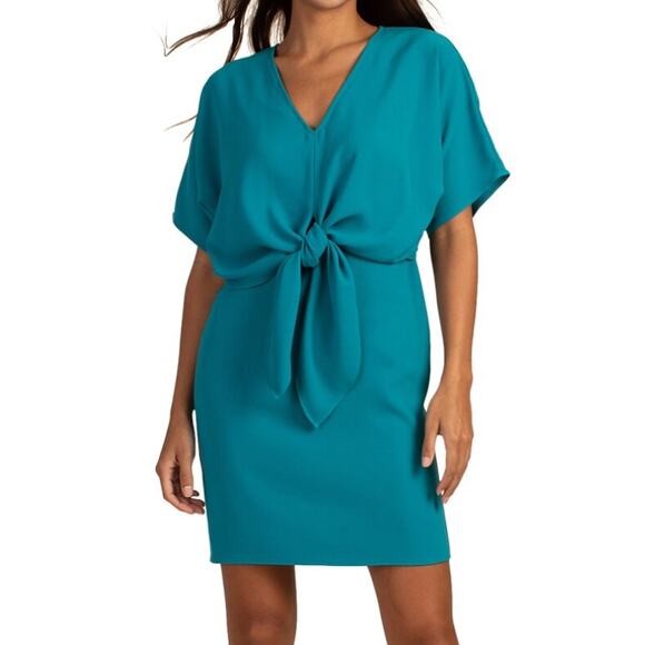 Trina Turk Dresses & Skirts - Trina Turk Argan Crepe Tie-Front Blouson Dress | Sz S, Bahia Blue NEW